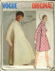 1712 VOGUE 1967 CARDIN PARIS 2 BREASTED BIAS COAT PATTERN , LABEL 18 38